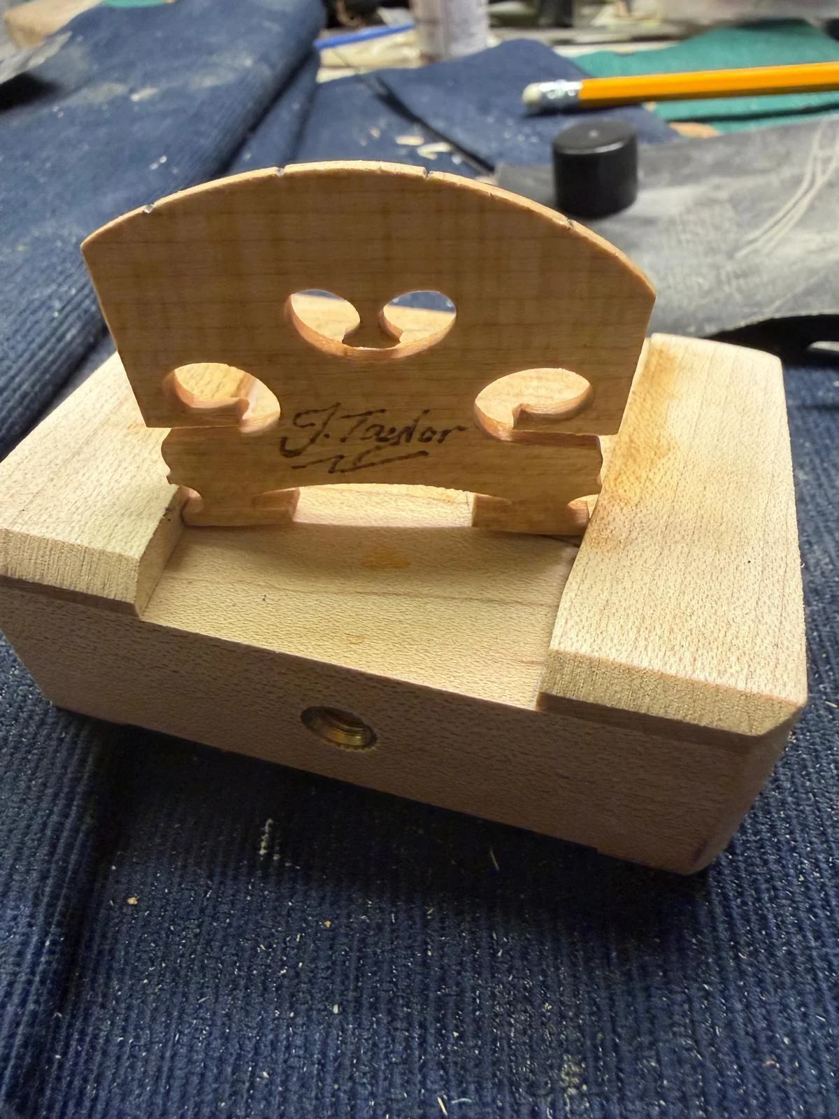 Handmade violin bridge cut and fitted by James Taylor