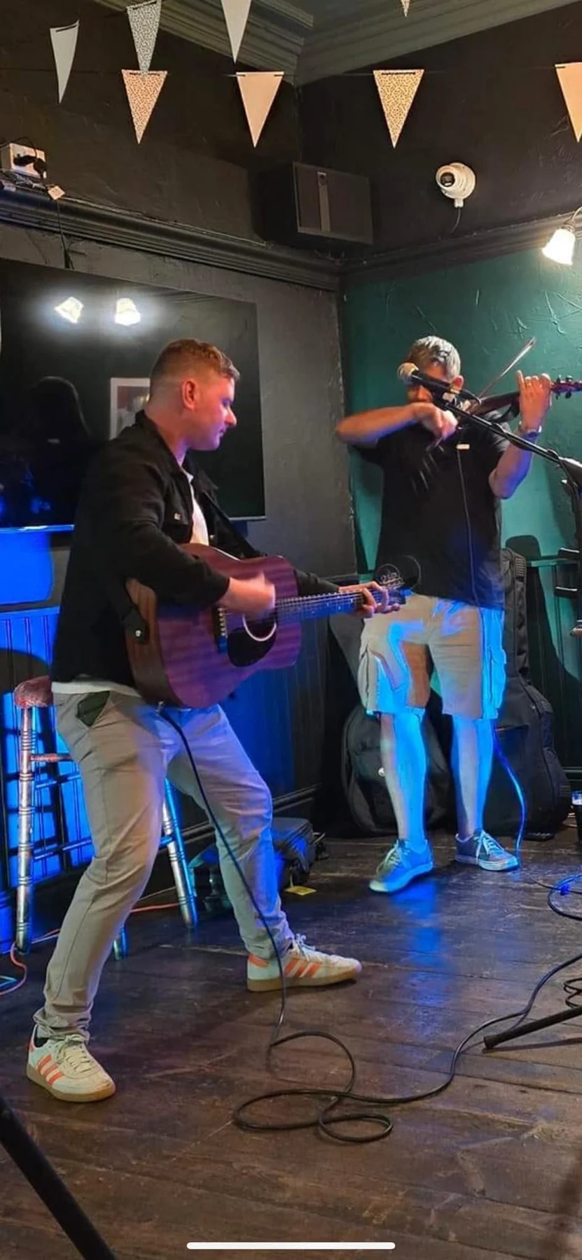 Damian John Farrell and James Taylor performing To Hell or Verona on stage